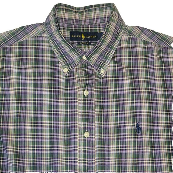 Ralph Lauren Dress Shirt Mens Large L Classic Fit Purple Plaid Button-Down LS - Picture 1 of 16